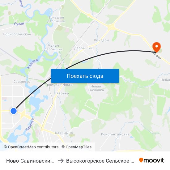 Ново-Савиновский Район to Высокогорское Сельское Поселение map