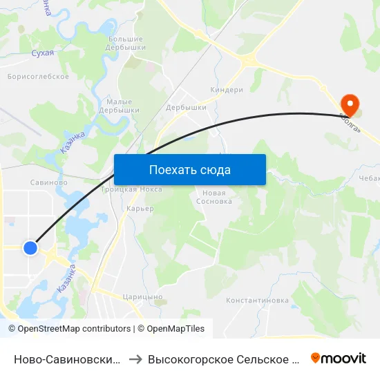 Ново-Савиновский Район to Высокогорское Сельское Поселение map