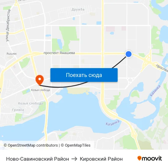 Ново-Савиновский Район to Кировский Район map