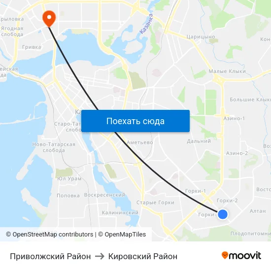 Приволжский Район to Кировский Район map