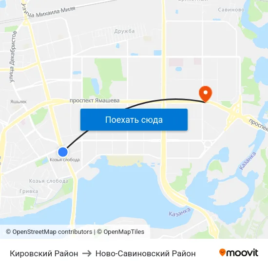 Кировский Район to Ново-Савиновский Район map