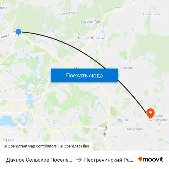 Дачное Сельское Поселение to Пестречинский Район map