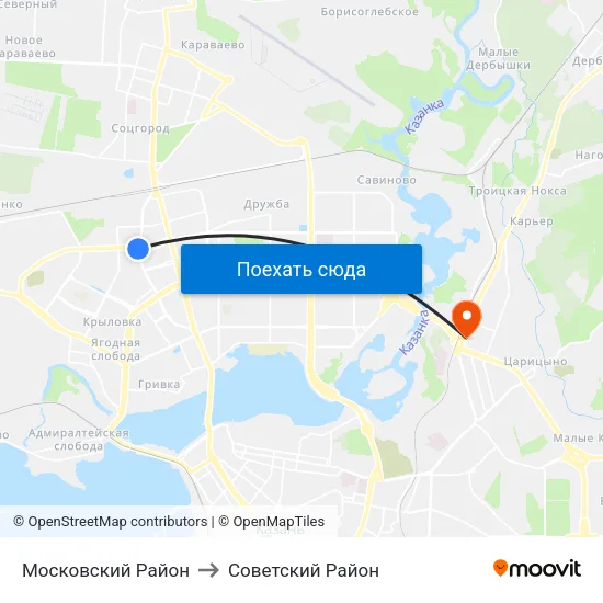 Московский Район to Советский Район map