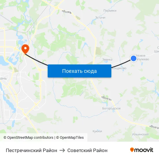 Пестречинский Район to Советский Район map