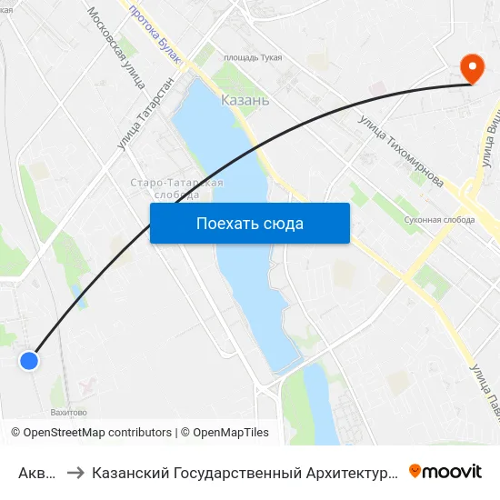 Аквапарк to Казанский Государственный Архитектурно-Строительный Университет map