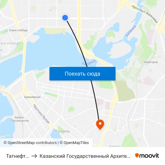 Татнефть Арена-1 to Казанский Государственный Архитектурно-Строительный Университет map