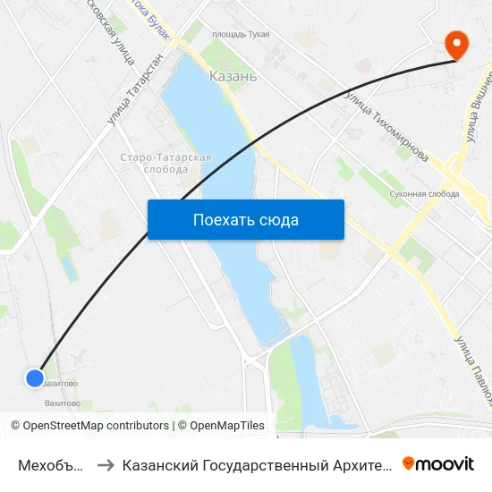 Мехобъединение-1 to Казанский Государственный Архитектурно-Строительный Университет map