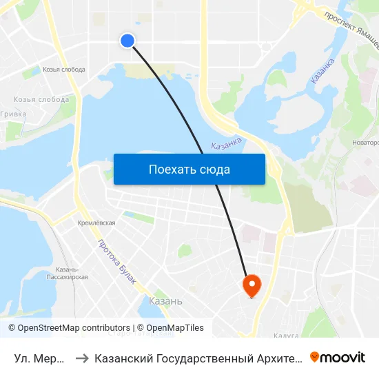 Ул. Меридианная-1 to Казанский Государственный Архитектурно-Строительный Университет map