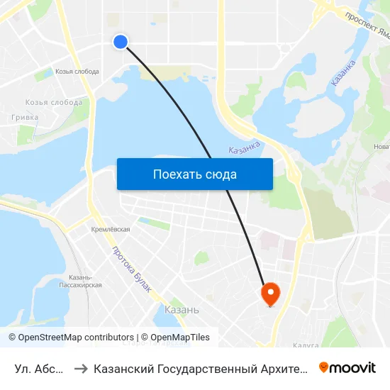 Ул. Абсалямова-1 to Казанский Государственный Архитектурно-Строительный Университет map