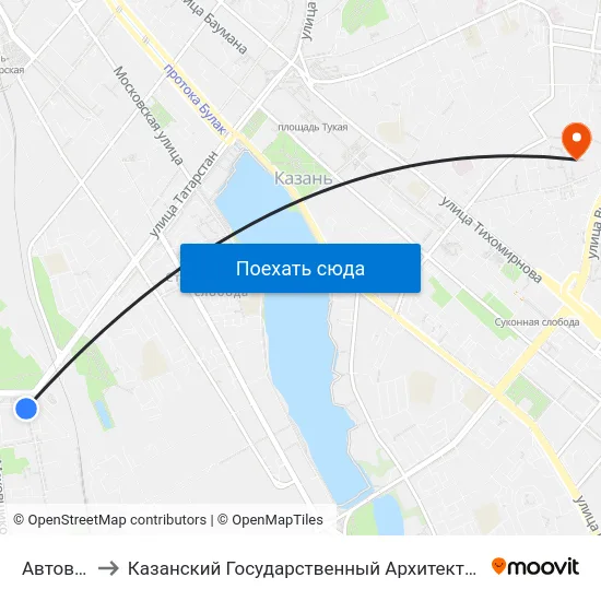 Автовокзал-2 to Казанский Государственный Архитектурно-Строительный Университет map