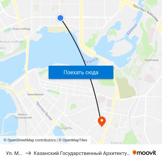 Ул. Мусина-2 to Казанский Государственный Архитектурно-Строительный Университет map