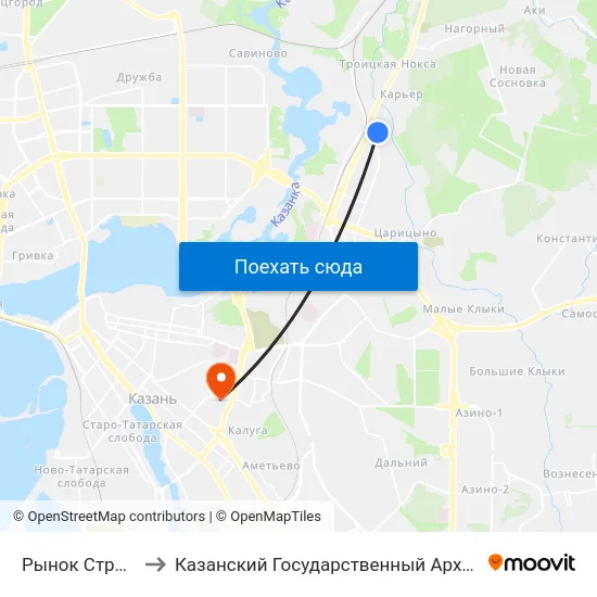 Рынок Стройматериалов-1 to Казанский Государственный Архитектурно-Строительный Университет map