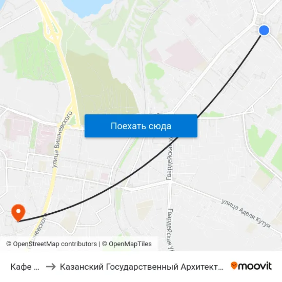 Кафе Полет-2 to Казанский Государственный Архитектурно-Строительный Университет map