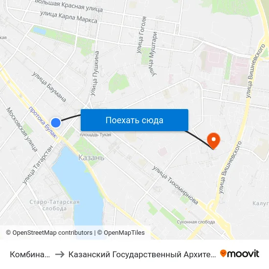 Комбинат Здоровье to Казанский Государственный Архитектурно-Строительный Университет map