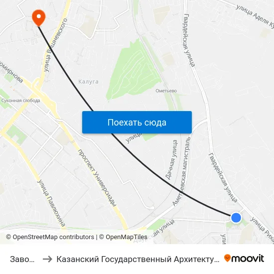 Завод Жби-2 to Казанский Государственный Архитектурно-Строительный Университет map