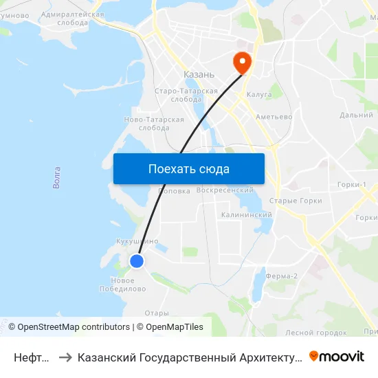 Нефтебаза-2 to Казанский Государственный Архитектурно-Строительный Университет map