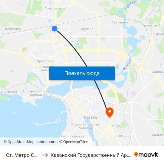 Ст. Метро Северный Вокзал-2 to Казанский Государственный Архитектурно-Строительный Университет map