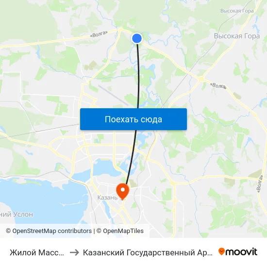 Жилой Массив Голубые Озера to Казанский Государственный Архитектурно-Строительный Университет map