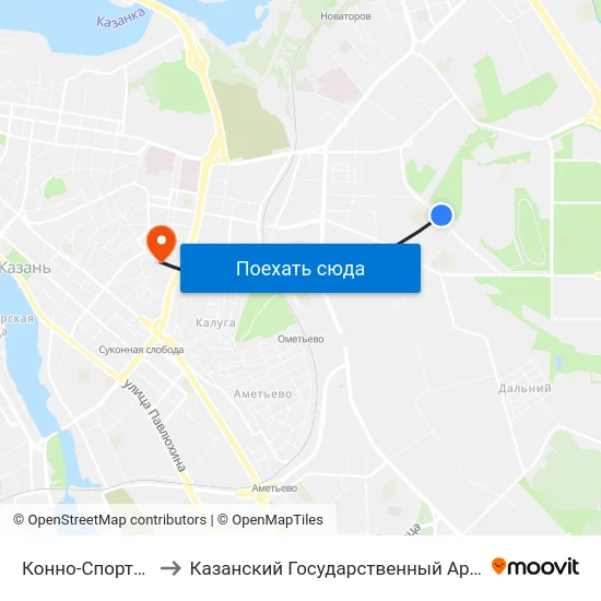 Конно-Спортивный Комплекс-3 to Казанский Государственный Архитектурно-Строительный Университет map
