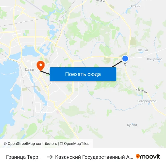 Граница Территории Г.Казани №1-1 to Казанский Государственный Архитектурно-Строительный Университет map