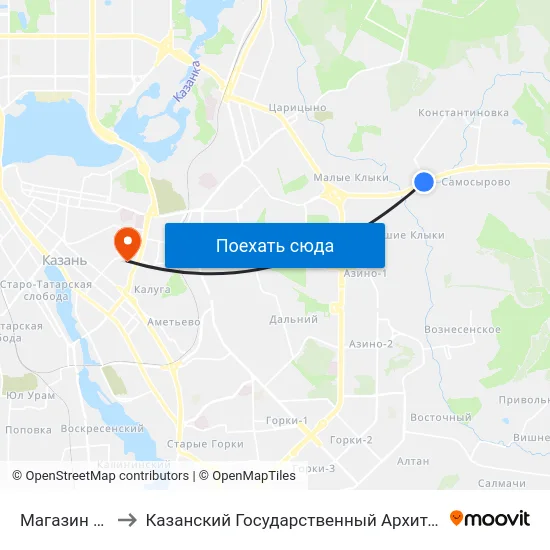 Магазин Эдельвейс-3 to Казанский Государственный Архитектурно-Строительный Университет map