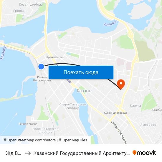Жд Вокзал-3 to Казанский Государственный Архитектурно-Строительный Университет map