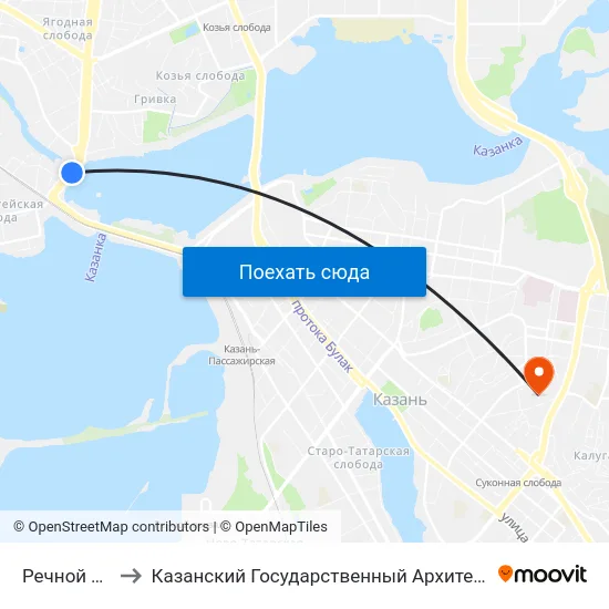 Речной Техникум-2 to Казанский Государственный Архитектурно-Строительный Университет map