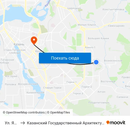 Ул. Яфраклы to Казанский Государственный Архитектурно-Строительный Университет map