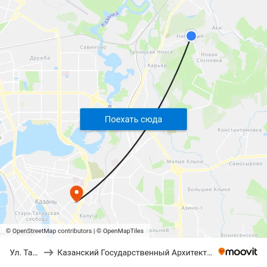 Ул. Таежная-1 to Казанский Государственный Архитектурно-Строительный Университет map