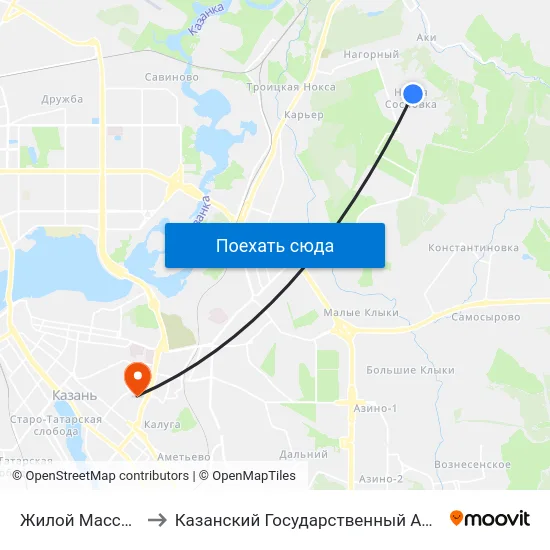 Жилой Массив Новая Сосновка to Казанский Государственный Архитектурно-Строительный Университет map