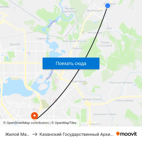 Жилой Массив Киндери to Казанский Государственный Архитектурно-Строительный Университет map