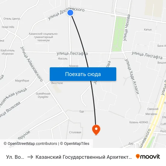 Ул. Волкова-1 to Казанский Государственный Архитектурно-Строительный Университет map