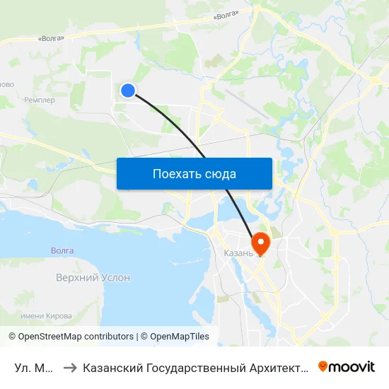 Ул. Моисеева to Казанский Государственный Архитектурно-Строительный Университет map