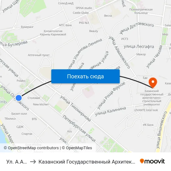 Ул. А.Айдинова to Казанский Государственный Архитектурно-Строительный Университет map