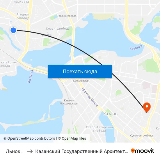 Льнокомбинат to Казанский Государственный Архитектурно-Строительный Университет map