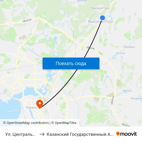 Ул. Центральная (Высокая Гора)-1 to Казанский Государственный Архитектурно-Строительный Университет map