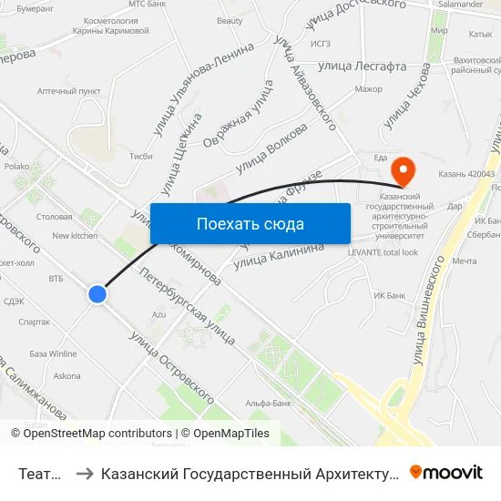 Театр Кукол to Казанский Государственный Архитектурно-Строительный Университет map