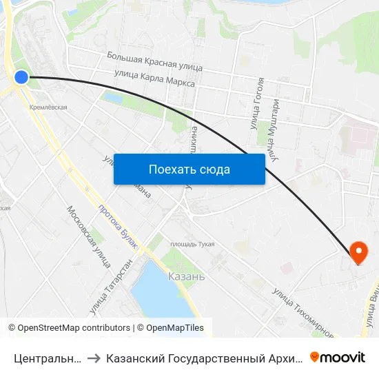 Центральный Стадион-1 to Казанский Государственный Архитектурно-Строительный Университет map