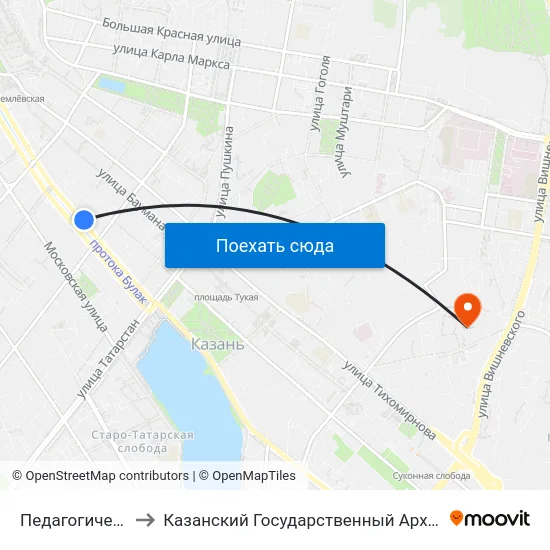 Педагогический Институт-1 to Казанский Государственный Архитектурно-Строительный Университет map