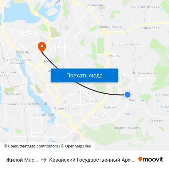 Жилой Массив Восточный to Казанский Государственный Архитектурно-Строительный Университет map