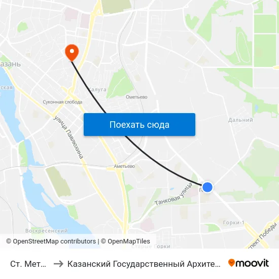 Ст. Метро Горки-3 to Казанский Государственный Архитектурно-Строительный Университет map