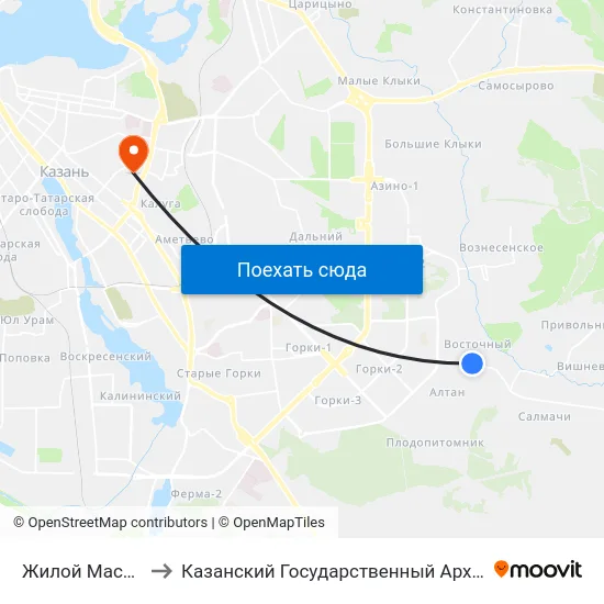 Жилой Массив Восточный-1 to Казанский Государственный Архитектурно-Строительный Университет map