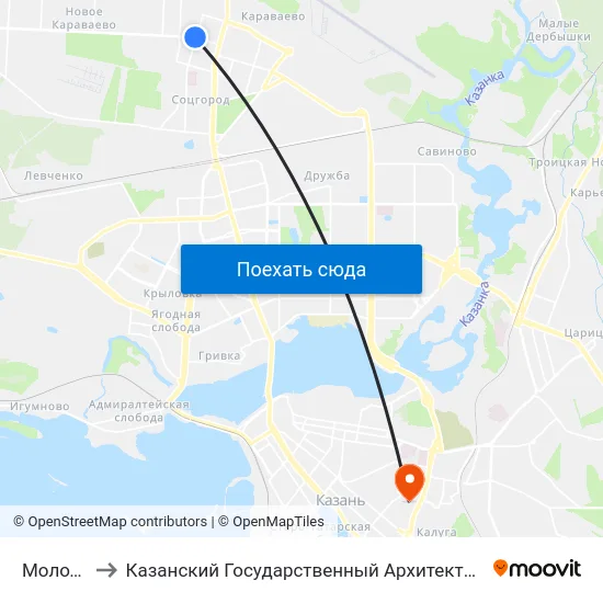 Молодежная to Казанский Государственный Архитектурно-Строительный Университет map
