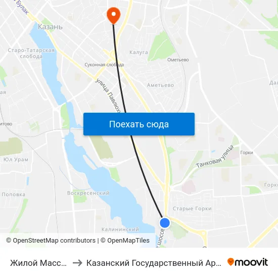 Жилой Массив Первомайский to Казанский Государственный Архитектурно-Строительный Университет map