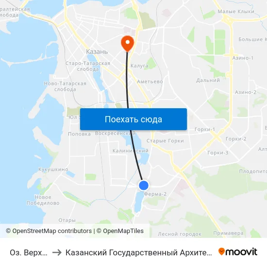 Оз. Верхний Кабан to Казанский Государственный Архитектурно-Строительный Университет map