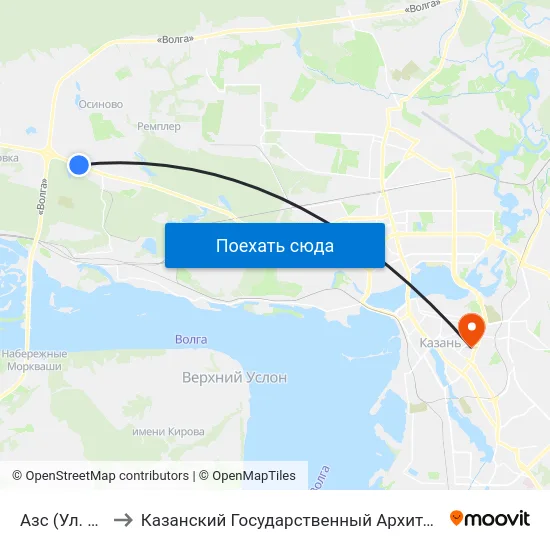 Азс (Ул. Залесная)-1 to Казанский Государственный Архитектурно-Строительный Университет map