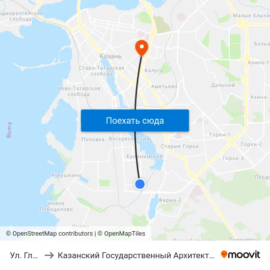 Ул. Глазунова to Казанский Государственный Архитектурно-Строительный Университет map