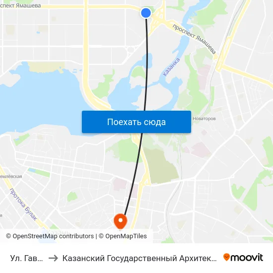 Ул. Гаврилова-5 to Казанский Государственный Архитектурно-Строительный Университет map