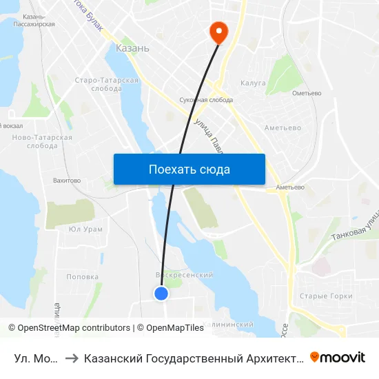 Ул. Модельная to Казанский Государственный Архитектурно-Строительный Университет map