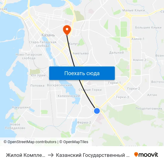 Жилой Комплекс Солнечный Город-1 to Казанский Государственный Архитектурно-Строительный Университет map